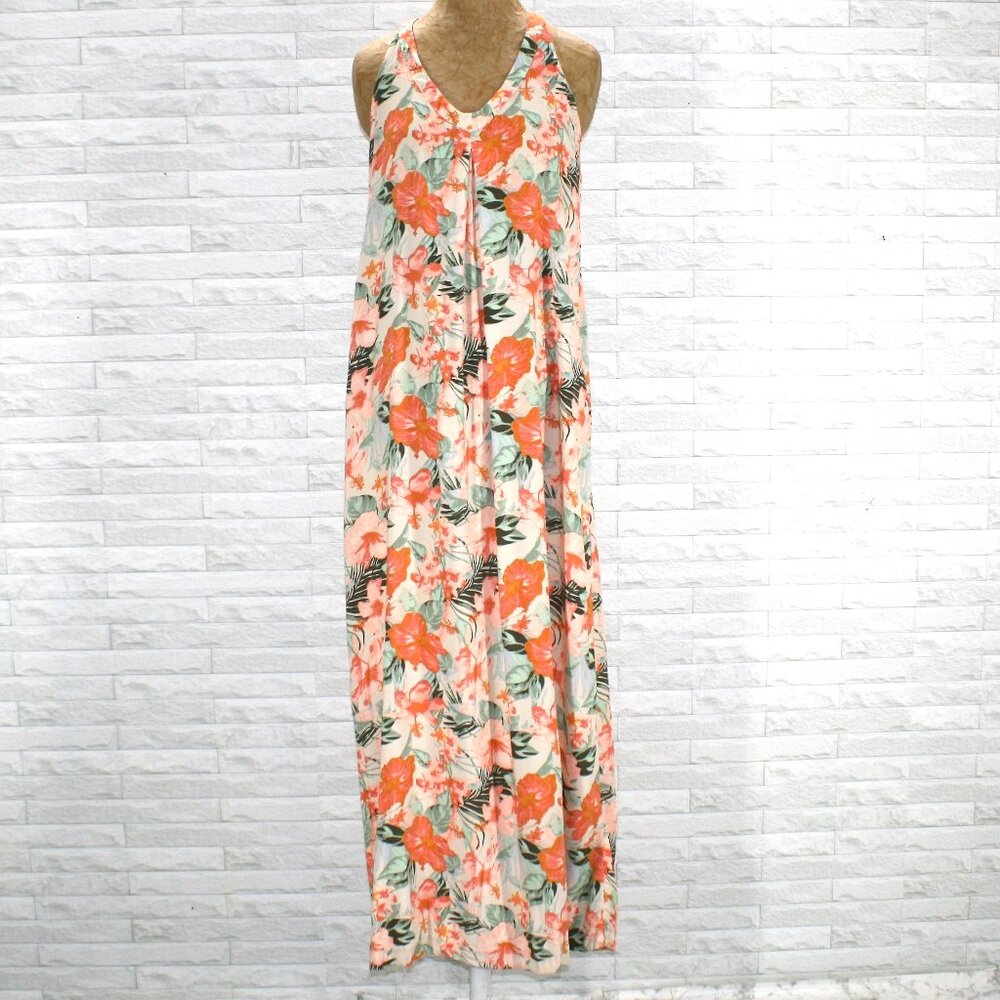 NATURAL REFLECTIONS Dress Oversized Maxi Sleeveless Summer Tropical Orange XS